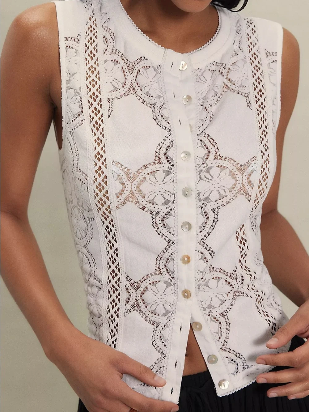 Nwot Free People jae Sleeveless white Lace Button-Front Top
